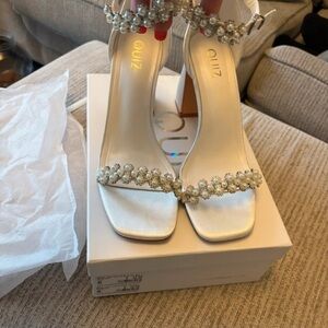 Quiz White Pearl-Embellished Heels
